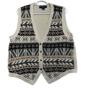 Abercrombie & Fitch Womens Vintage Nordic Knit Vest Size M Ivory Neutral 90s Y2K